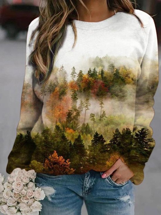 Damen Rundhals Ethnisch Lässig Frühling/Herbst Jersey Langarm Sweatshirt