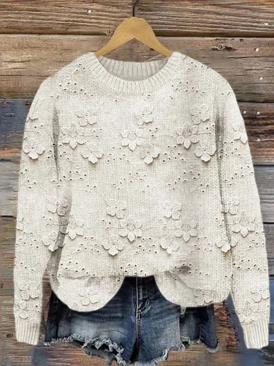 Damen Winter 3d Drucken Lässig Langarm Rundhals Strickpullover