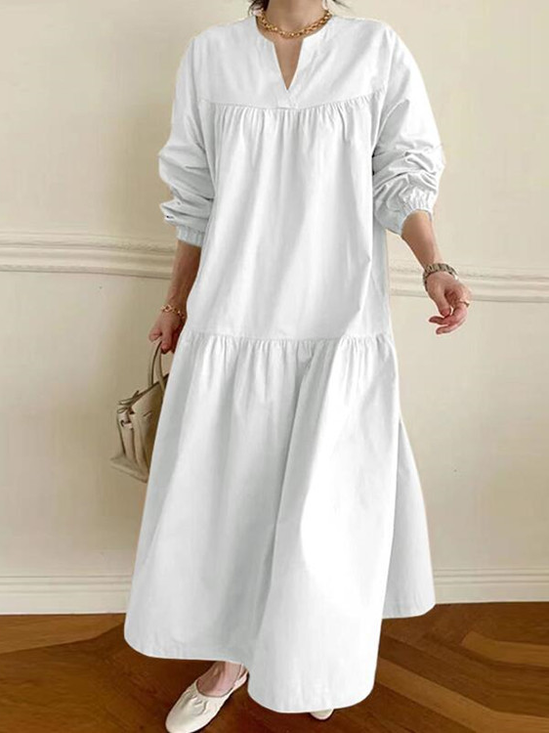 Damen Langarm Frühling/Herbst Unifarben Spitzenkleid Rundhals Täglich Ausgehen Lässig Maxikleid H-Linie