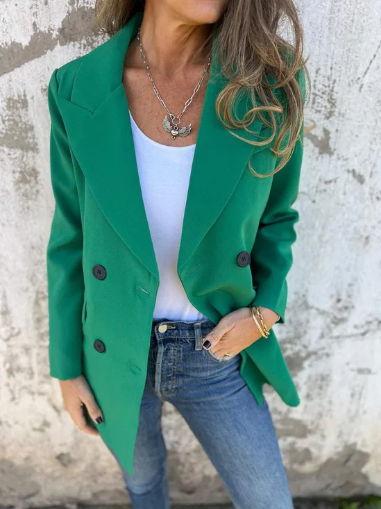 Damen Frühling/Herbst Oberbekleidung Urban Unifarben Langarm Schalkragen Mittellang Blazer