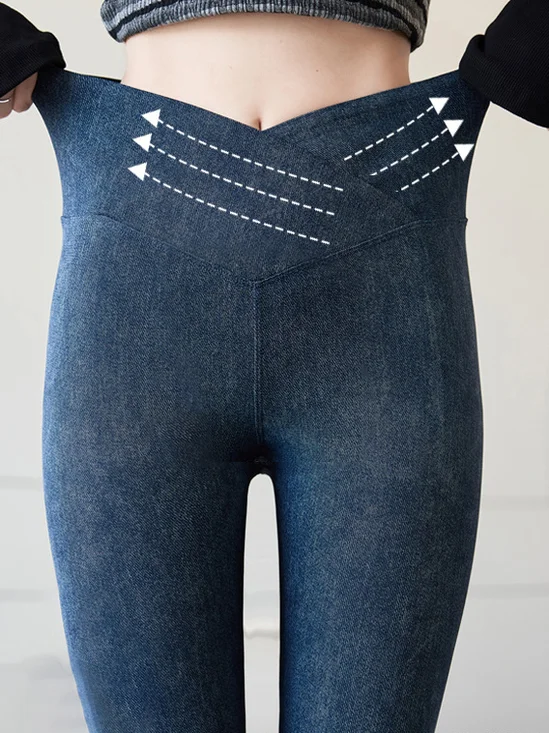 Damen Lässig Unifarben Denim Frühling/Herbst Knöchelhose Leggings