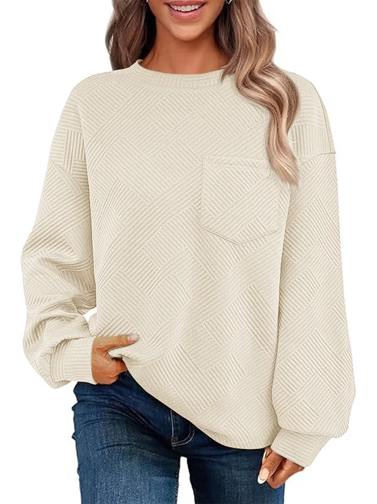 Damen Rundhals Unifarben Lässig Frühling/Herbst Langarm Sweatshirt