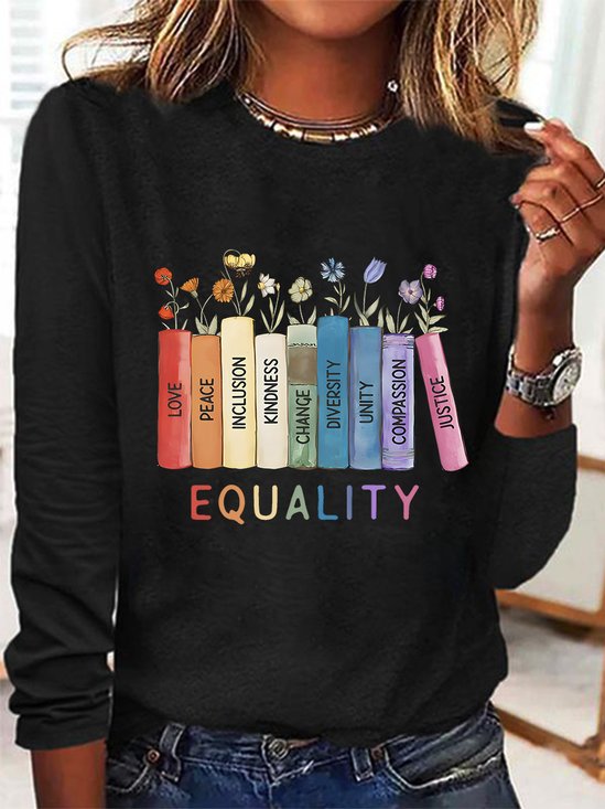 Damen Geblümt Langarm T-Shirts T-Shirt Rundhals Lässig Frühling/Herbst Oberteile