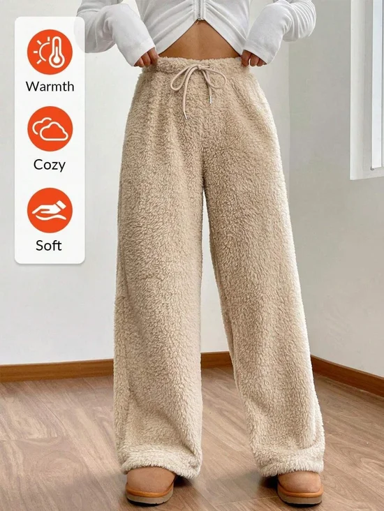 Damen Hose Täglich Ausgehen Lässig Fluff/Granular-Fleece-Stoff Unifarben Frühling/Herbst Hose