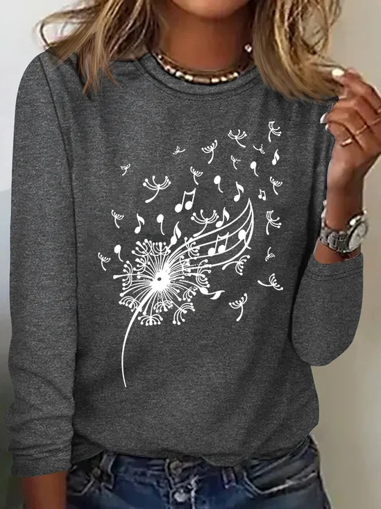 Damen Musik- Langarm T-Shirts T-Shirt Rundhals Retro Frühling/Herbst Oberteile