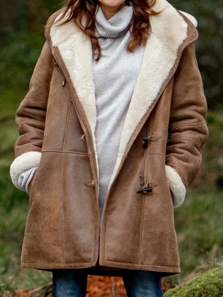 Winter Jacken Damen Veloursleder Kapuze Mantel Verdicken Vlies Langarm Kapuze Coat