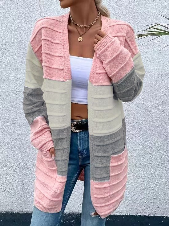 Damen Lässig Winter Gestreift Wolle/Stricken Strickjacke