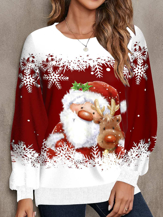 Damen Rundhals Weihnachten Lässig Frühling/Herbst Langarm Sweatshirt
