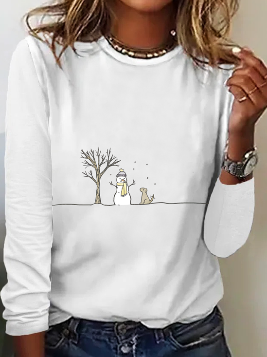 Damen Langarm T-Shirts T-Shirt Frühling/Herbst Weihnachten Baumwollmischung Rundhals Täglich Ausgehen Lässig Oberteile