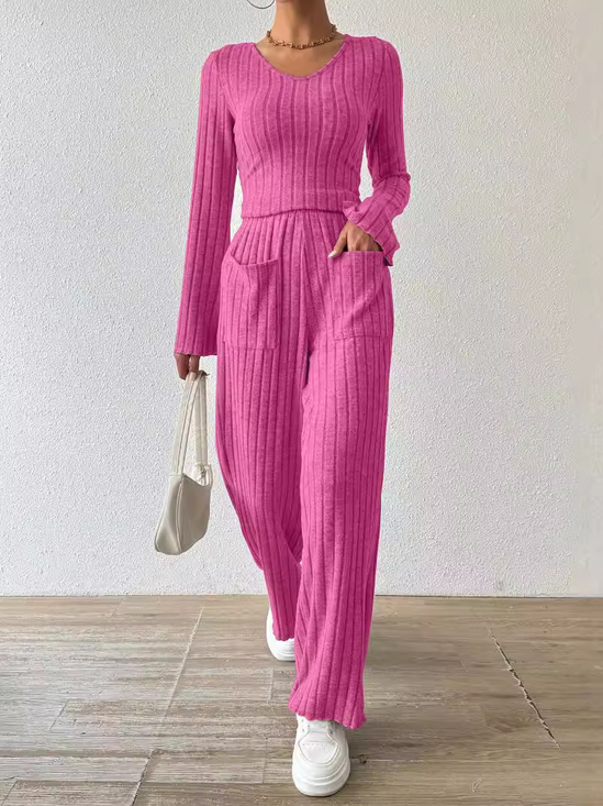 Damen Unifarben Reißverschluss Zweiteiliges Set Täglich Langarm Lässig Frühling/Herbst Bluse mit Hose Matching Set