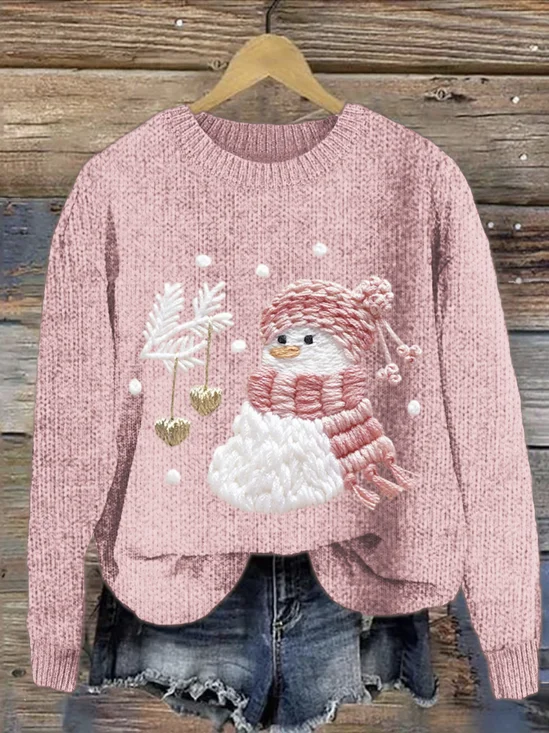 Damen Winter Ahornblatt Lässig Langarm Rundhals Strickpullover