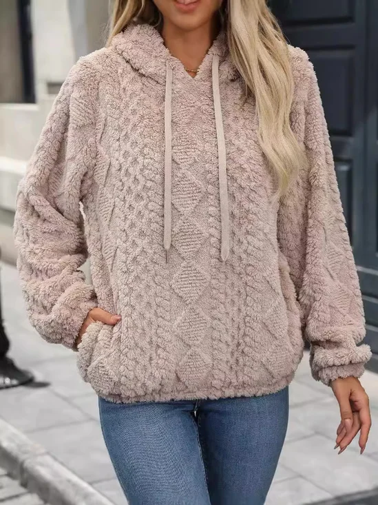 Damen Unifarben Frühling/Herbst Fluff/Granular-Fleece-Stoff Langarm Lässig Täglich Kapuze