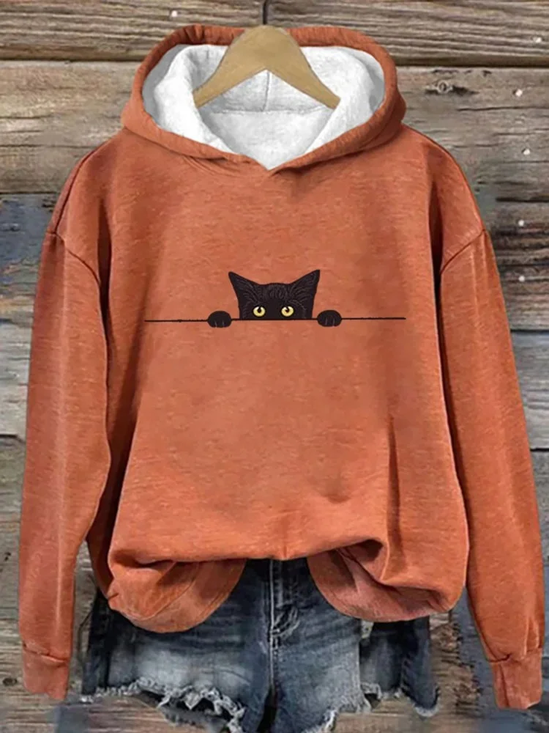 Damen Katze Frühling/Herbst Baumwolle Langarm Lässig Täglich Kapuze