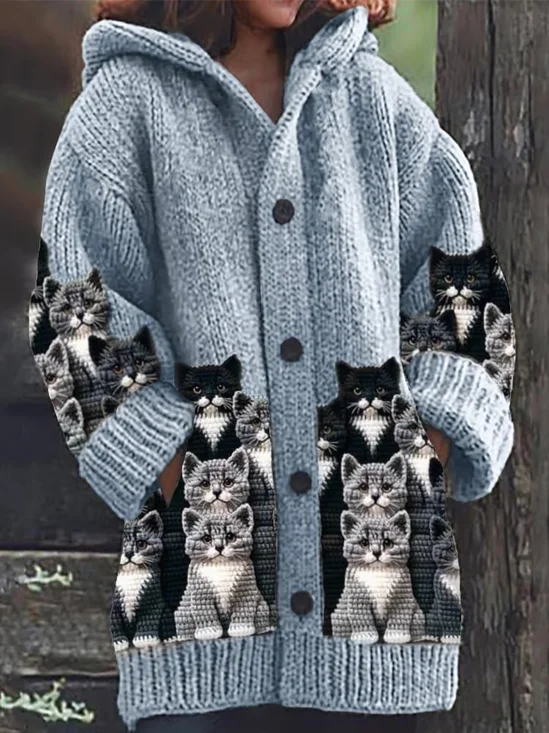 Damen Katze Langarm Kapuze Lässig Frühling/Herbst Strickjacke Oberbekleidung