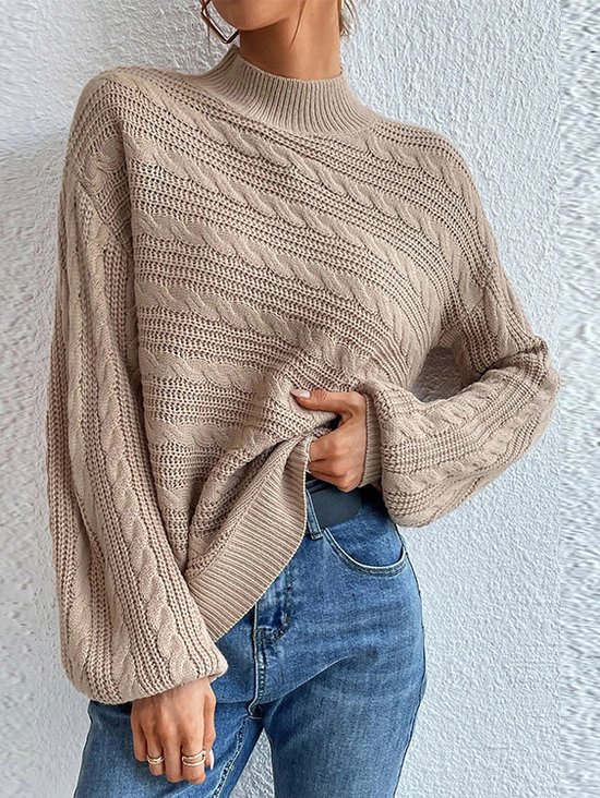 Damen Frühling/Herbst Unifarben Lässig Langarm Rundhals Wolle/Stricken Pullover