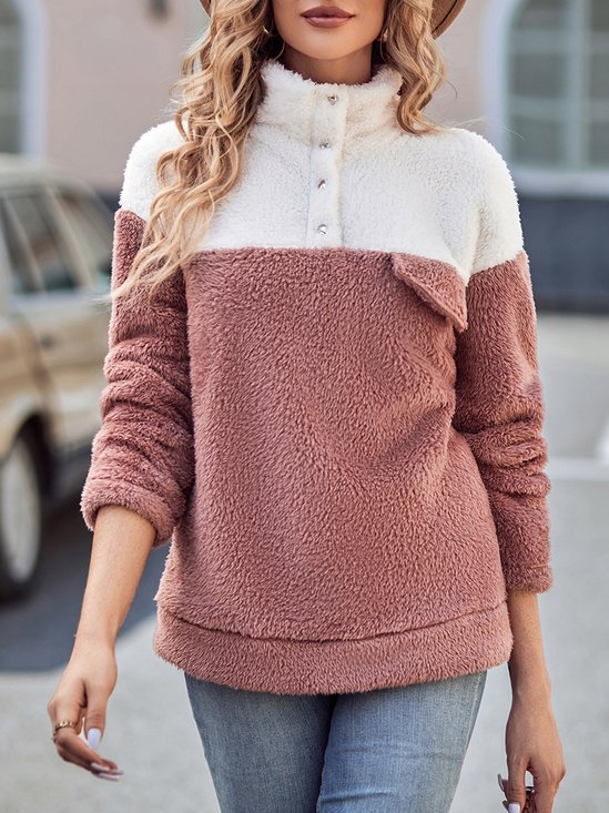 Damen Rollkragen Farbblock Nahtverarbeitung Lässig Frühling/Herbst Fluff/Granular-Fleece-Stoff Langarm Sweatshirt