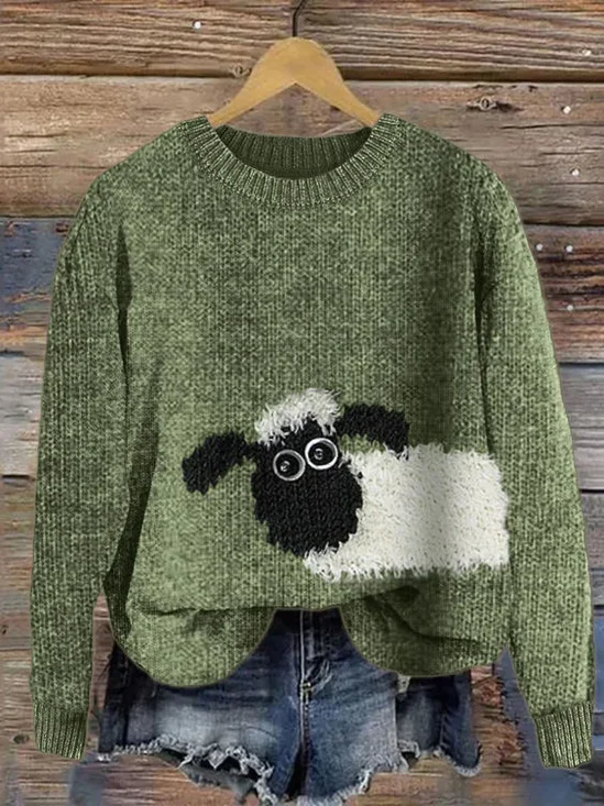 Damen Winter Tier Lässig Langarm Rundhals Strickpullover