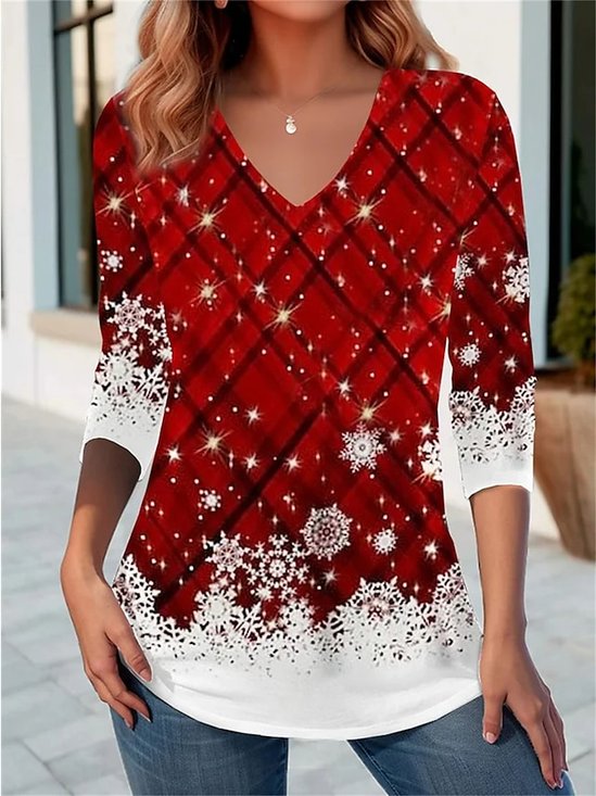 Damen Langarm T-Shirts T-Shirt Frühling/Herbst Weihnachten Jersey V-Ausschnitt Täglich Ausgehen Lässig Oberteile