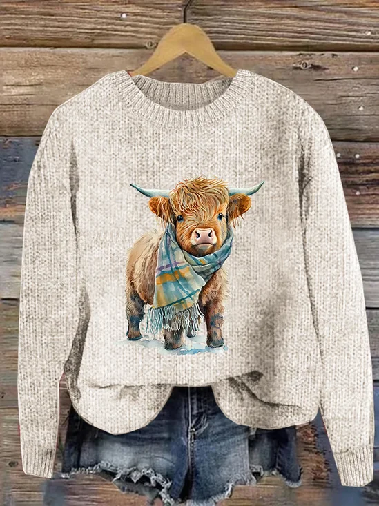 Damen Winter 3d Drucken Lässig Langarm Rundhals Strickpullover