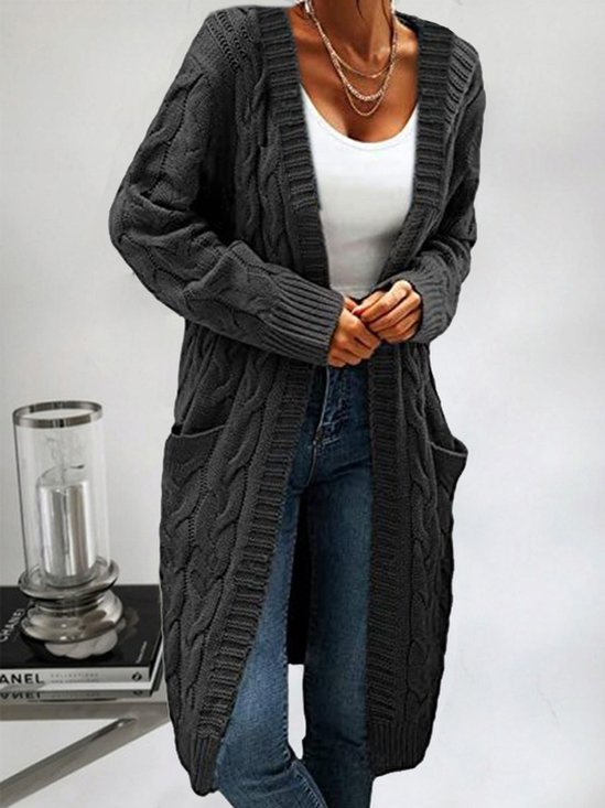 Damen Lässig Winter Unifarben Garn/Wollgarn Tasche Patchwork Strickjacke