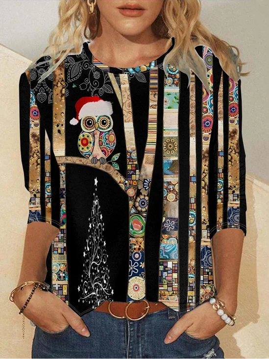 Damen Langarm T-Shirts T-Shirt Frühling/Herbst Weihnachten Jersey Rundhals Täglich Ausgehen Lässig Oberteile