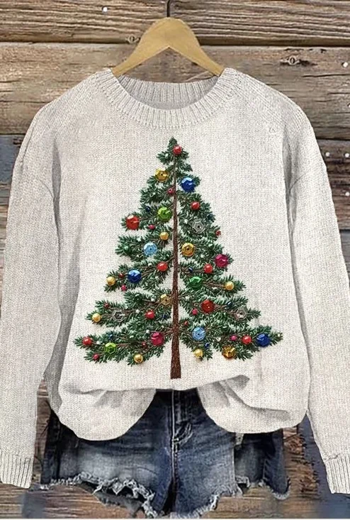Damen Winter 3d Drucken Lässig Langarm Rundhals Strickpullover