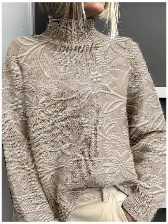 Damen Mock Neck 3d Drucken Retro Frühling/Herbst Langarm Sweatshirt