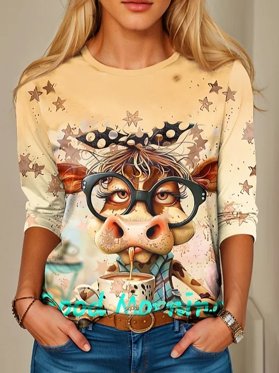 Damen Langarm T-Shirts T-Shirt Frühling/Herbst Hund Jersey Rundhals Täglich Ausgehen Lässig Oberteile