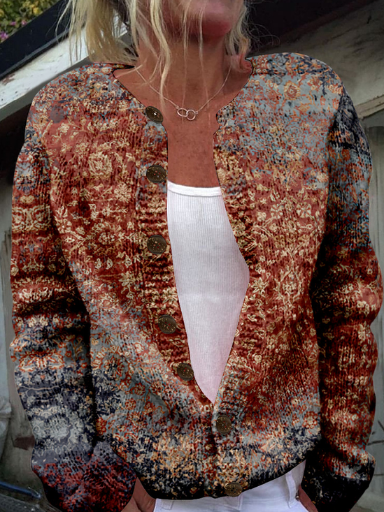 Damen Herbst Oberbekleidung Lässig Ethnisch Langarm Rundhals Jacke
