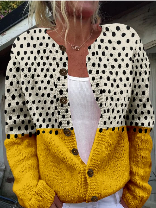 Damen Polka Dots Langarm Rundhals Retro Frühling/Herbst Strickjacke Oberbekleidung