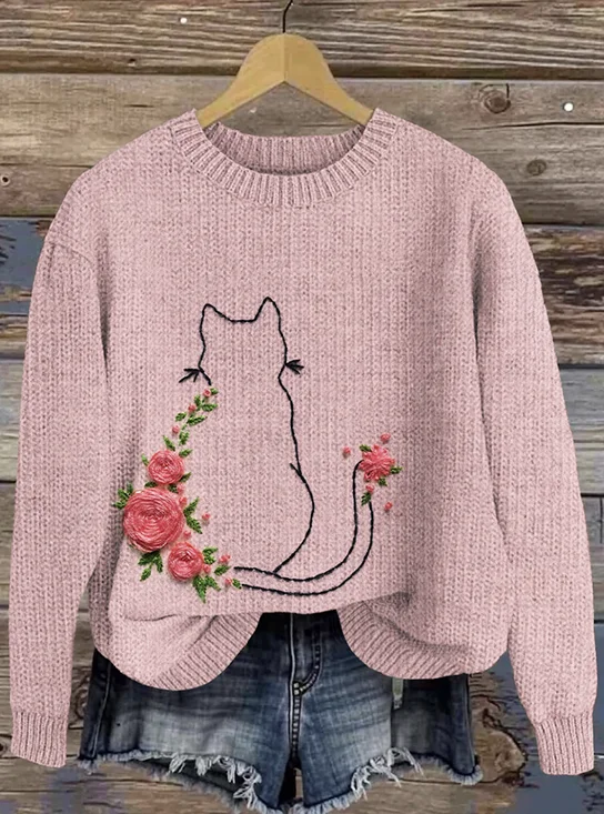 Damen Winter Ahornblatt Lässig Langarm Rundhals Strickpullover