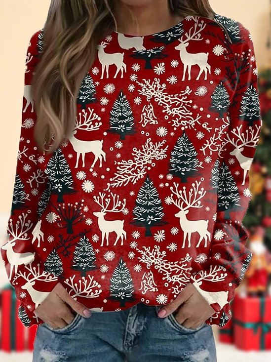 Damen Rundhals Weihnachten Lässig Frühling/Herbst Langarm Sweatshirt