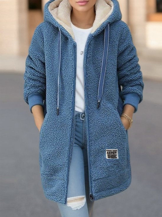 Winter Jacken Damen Langarm Kapuze Vlies Mantel Lässig Unifarben Oberbekleidung Fluff/Granular-Vlies-Stoff
