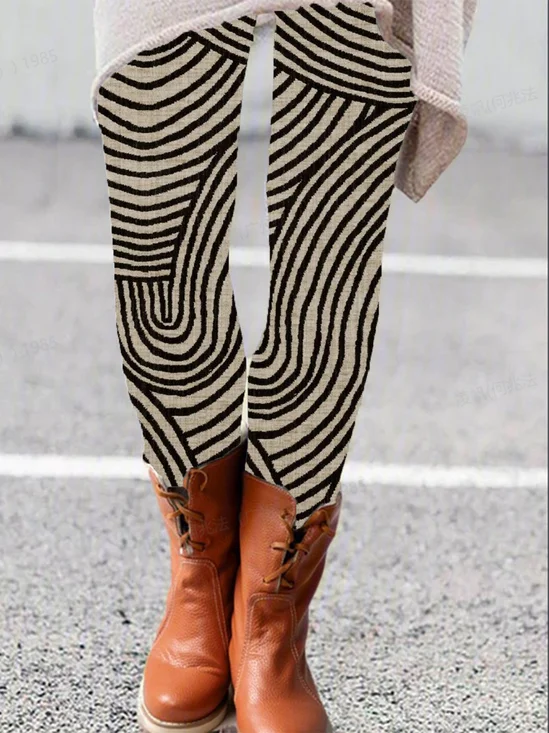 Damen Lässig abstrakte Streifen Jersey Alle Jahreszeiten Lang Leggings