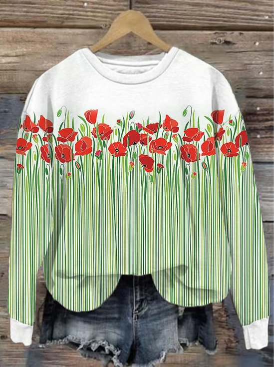 Damen Rundhals Geblümt Lässig Frühling/Herbst Baumwolle Langarm Sweatshirt