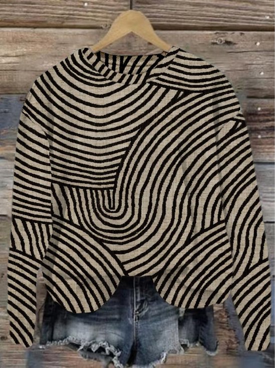 Damen Rundhals abstrakte Streifen Lässig Frühling/Herbst Baumwolle Langarm Sweatshirt