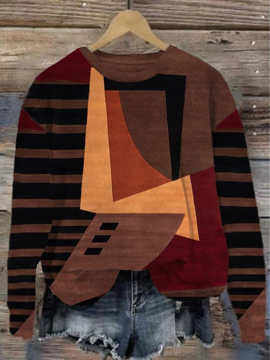 Damen Rundhals Gestreift Lässig Frühling/Herbst Baumwolle Langarm Sweatshirt