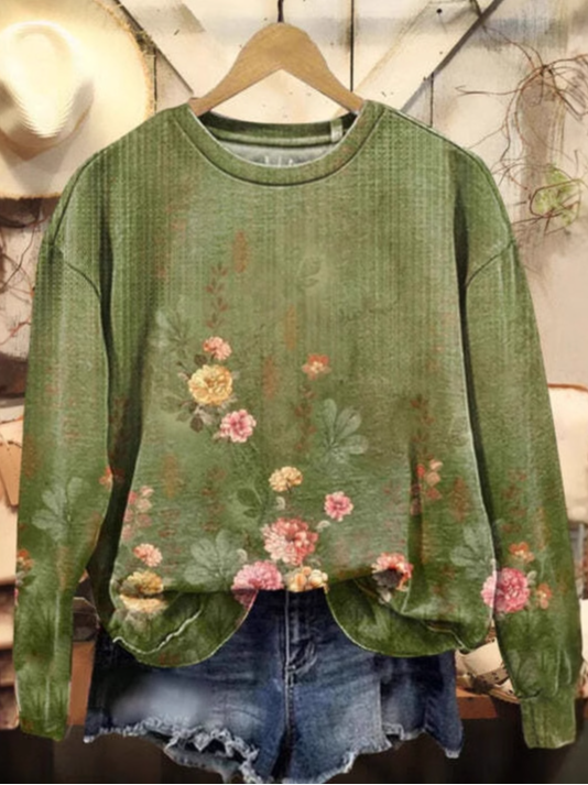 Damen Rundhals Geblümt Lässig Frühling/Herbst Langarm Sweatshirt
