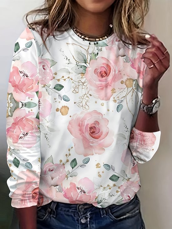 Damen Langarm T-Shirts T-Shirt Frühling/Herbst 3d Drucken Rundhals Lässig Oberteile
