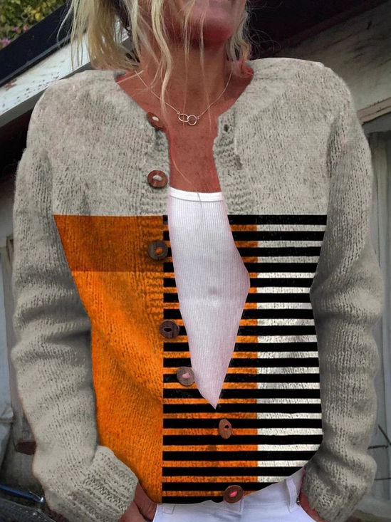 Damen Herbst Oberbekleidung Lässig Geometrisch Langarm Rundhals Jacke