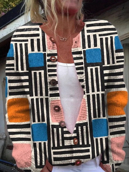 Damen Herbst Oberbekleidung Lässig Geometrisch Langarm Rundhals Jacke
