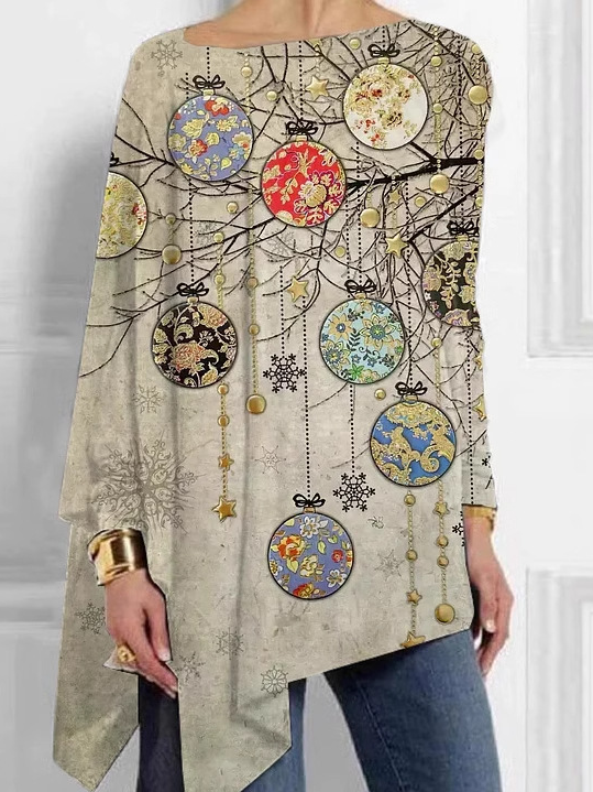 Damen Langarm Bluse Frühling/Herbst Weihnachten Jersey Rundhals Täglich Ausgehen Lässig Oberteile