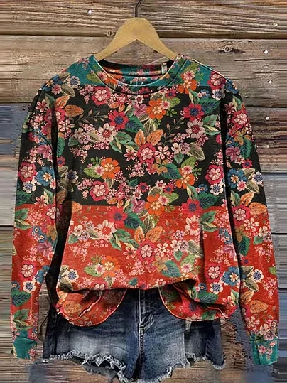 Damen Rundhals Ethnisch Lässig Frühling/Herbst Langarm Sweatshirt