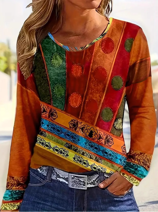 Damen Langarm T-Shirts T-Shirt Frühling/Herbst Geblümt Jersey Rundhals Täglich Ausgehen Lässig Oberteile