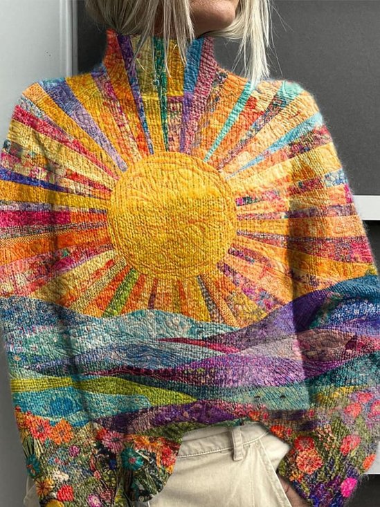 Damen Rollkragen Abstrakt Lässig Frühling/Herbst Langarm Sweatshirt