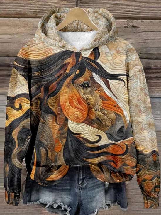 Damen Kapuze Pferd Lässig Frühling/Herbst Langarm Sweatshirt