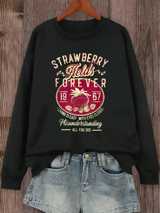 Damen Rundhals Textbriefe Lässig Frühling/Herbst Langarm Sweatshirt