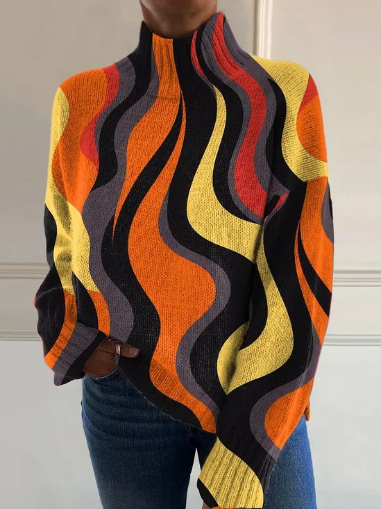Damen Rollkragen Geometrisch Lässig Frühling/Herbst Langarm Sweatshirt