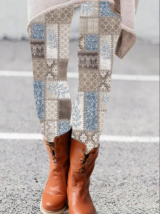 Damen Lässig Pflanzen Jersey Alle Jahreszeiten Lang Leggings