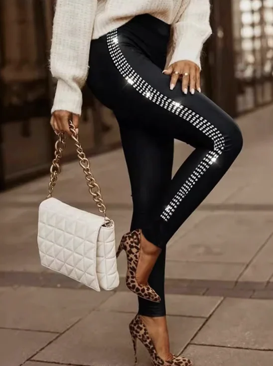 Damen Lässig Farbblock Jersey Alle Jahreszeiten Lang Leggings